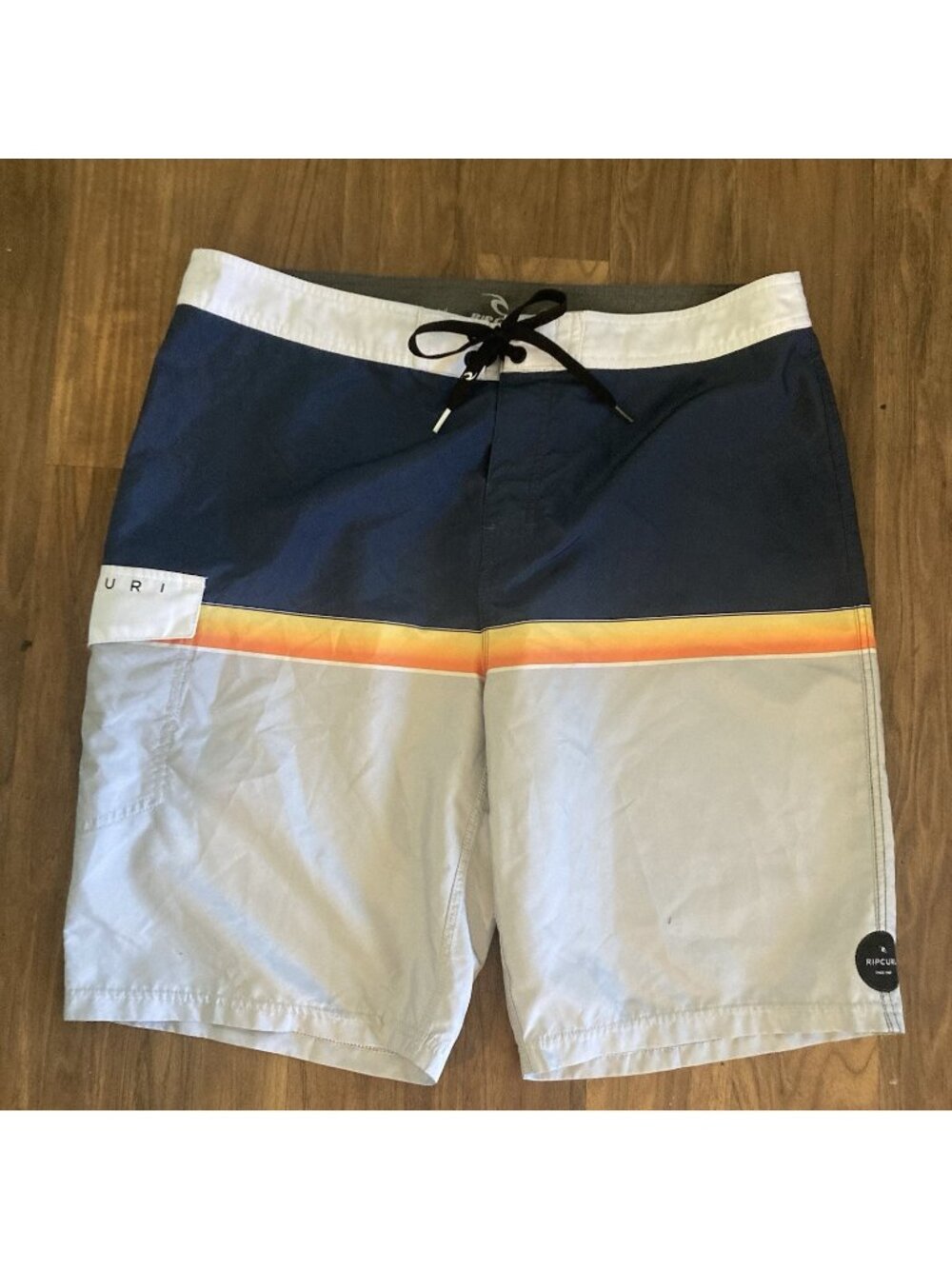 Rip Curl Rapture Blue Orange Gray Stripe Surf Swim Board Shorts Sz36